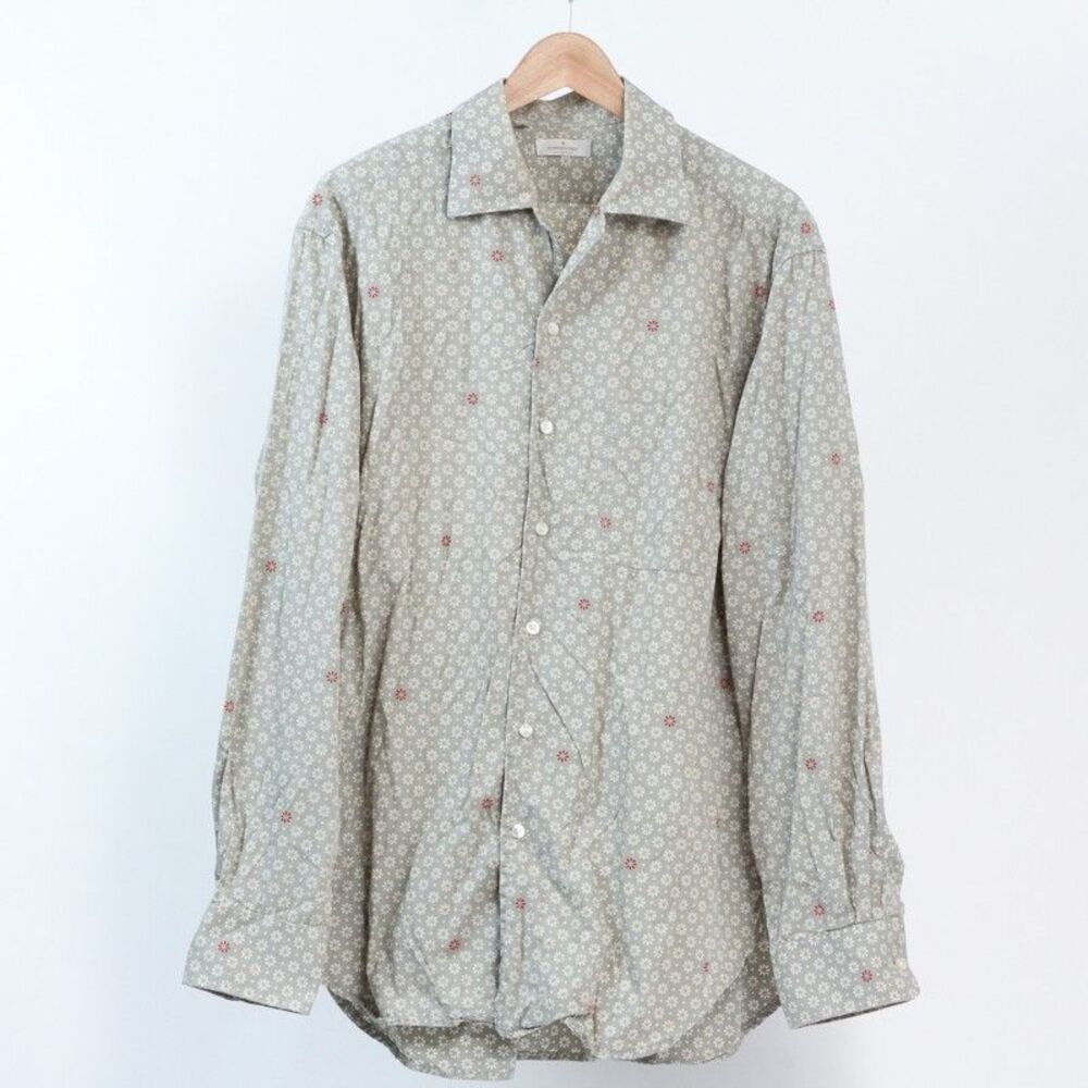 Ermenegildo Zegna Soft XL Shirt Mens Cotton Floral Button Up Italy Sage Green LS